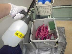排水管清掃道具の消毒